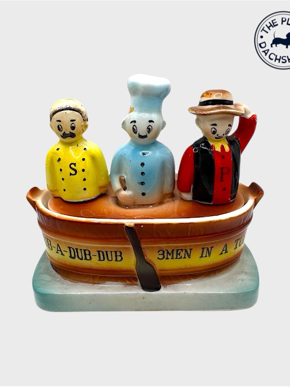 Vintage Three Men in a Tub Shaker and Condiment Set.
